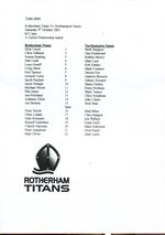 Rotherham Titans v Northampton Saints 04/10/03 Premiership Team Sheet
