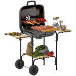 Portable Charcoal BBQ Grill Smoker Barbecue Cart with Shelves Wheels Thermometer