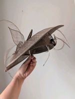 Elegant Taupe Bronze Sinamay Hatinator Fascinator on Headband Wedding Guest Moth