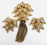 Very Rare Vintage Hattie Carnegie Gold Tone Tassel  Brooch and Earring Set