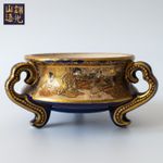Antique Japanese Meiji Period Satsuma Pottery Koro Incense Burner by Kinkozan
