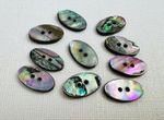 10 Vintage Abalone Mother of Peal MOP Shell Oval Buttons 2 Holes 18 x 11 mm