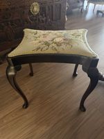 Antique Stool With Antique Tapestry Upholstery