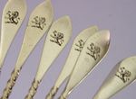 SIX STERLING SILVER BROWN FAMILY CRESTED HORS D'OEUVRE FORKS 1893 ANTIQUE
