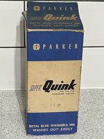 PARKER SUPER QUINK SOLV-X ROYAL BLUE WASHABLE INK 20 FL.OZ BOTTLE, BOXED, USED