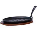 Buckingham Cast Iron Sizzler Plate 28cm Steak Grill Platter Wooden Serving Tray