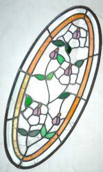Vintage Oval Stained Glass Door leaded panel 92cm x 41cm