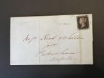 QV GB 1840 SG1 1d Penny Black OL on Cover Plate 1b to Fakenham Norfolk 4 Margin