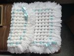New Beautiful Pompom Blanket In White And Turquoise Ribbon