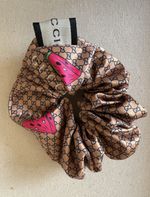 Gucci Beige GG Monogram Watermelon Print Fabric Hair Scrunchie Hair Tie