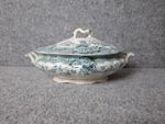Antique Victorian Lidded Tureen/Soupier/Dish Green & White Floral Pattern