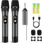 UHF Wireless Microphone Handheld Metal Mic with Rechargeable Receiver for Karaok