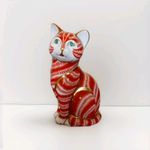 Royal Crown Derby Ginger Seated Cat  Paperweight - GOLD Stopper - 13cm
