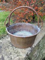 Brass pot pan with handle, original unrestored vintage condition