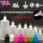 5-120ml Empty Squeezable Liquid Eye Dropper Bottles Mixed Lid + Free Funnels UK