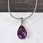 Teardrop Amethyst Pendant Necklace February Birthstone 925 Sterling Silver