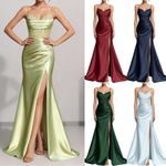 Women's Satin Ruched Prom Dresses Lace Appliques Mermaid Formal Evening Gown