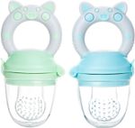 2 Pack Pacifier Dummy Teething Feeder Food Baby Weaning Easy Clean Blue & Green