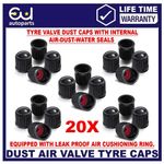 x20DUST AIR VALVE TYRE CAPS BLACK PLASTIC COVERS CAR BIKE WHEEL & MOTORBIKE NEW