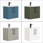 Wall Hung Bathroom Vanity Unit Sink Basin 2 Door Black Handle Multicolour 500/60
