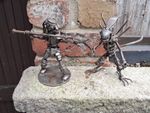 Hand Made Recycled Scrap Metal Art Alien V Predator 6" Sculptures 