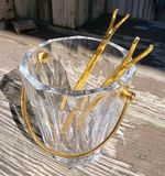 Mid 20th. Baccarat Cut Crystal & Gold-Plated Gilt Metal Ice Bucket & Tongs