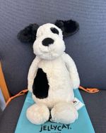 Jellycat I Am original Bashful Black And Cream Puppy New with tags+dust Bag