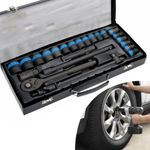 Heavy Duty 1/2" Ratchet Wrench Socket Set 8-32mm Metric Extension Bar Metal Case