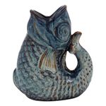 Ceramic Fish Gurgle Jug Vase Aqua 17cm Decorative Home Ornament Coastal Gift