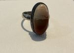 Sterling Silver & Polished Banded Agate Ring Size P1/2