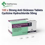 Anti Sickness Tablets - Cyclizine Hydrochloride 50mg - 100 tabs  Vertigo, Nausea