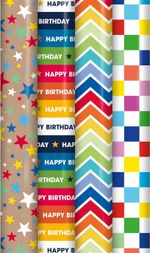 ANGIX 4 Rolls x 3M Happy Birthday Wrapping Paper Roll Birthday Gift Wrap