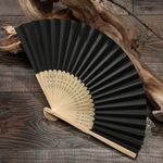 Silk Bamboo Folding Hand Fan Chinese Style Dance Party Wedding Decor Black UK