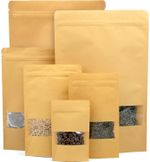 EVG 50pcs Brown Kraft Food Paper Bags with Window | Resealable Pouches for Food