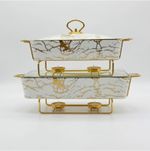 2 Piece Marble Ceramic Chafing Dish Set Buffet Catering Food Warmer 13 & 15 inch