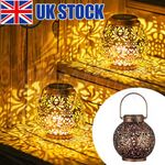 Solar Moroccan Lanterns Outdoor Waterproof LED Hanging Lights Garden Patio Decor
