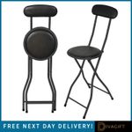 FOLDING BAR STOOL BREAKFAST BLACK PADDED HIGH BACK STOOL ROUND SEAT FOLDABLE NEW