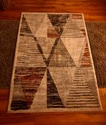 Modern Geometric Rectangle Area Rug for Living Room, Beige Grey Brown