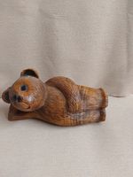 Vintage Hand Carved Wooden Bear Figurine Reclining