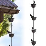 Garden Gutter Rain Chain with Hanging Bird & Bowl Outdoor Bird Water Decoration