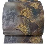 Vintage Japanese Silk Fukuro Obi – Silver Kawara Tile Floral Gold Foil