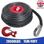 20500lbs Winch Rope 8MM x 15M For Dyneema Hook Synthetic Tow Recovery 4WD  Cable