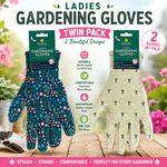 Ladies Gardening Gloves Twin Pack Floral Bee Nitrile Coated Waterproof Gloves
