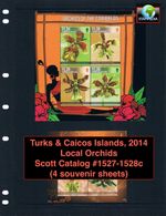 $40.25 Scott Value - 2014 TURKS CAICOS Orchids 4 s/s Flowers CV MNH NH UMM
