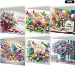 6 Pcs 5D Diamond Art Painting Kit Birthday Greeting Cards Full Drills & Tools