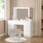 Dressing Table w/ 7 Drawers Mirror 10-Bulb LED Makeup Desk Vanity Table Stool