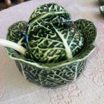 Vintage Majolica Savoy Cabbage Condiment  Pot With Lid & Spoon. John Buck. 