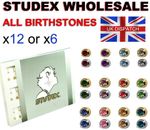 STUDEX 6 OR 12 PAIRS EAR PIERCING STUDS BIRTHSTONES SHAPES GOLD PLATED and STEEL