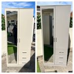 High Gloss 2 Door Mirror Wardrobe Combi Drawer Hanging Rails Furniture Storage