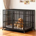 Heavy Duty Dog Crate XL XXL Metal Pet Cage with 4 Lockable Wheels & Feeding Door